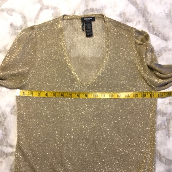 Olsen Europe Gold Metallic V-Neck Women's Sweater Size S-M / 8 - Picture 8 of 10